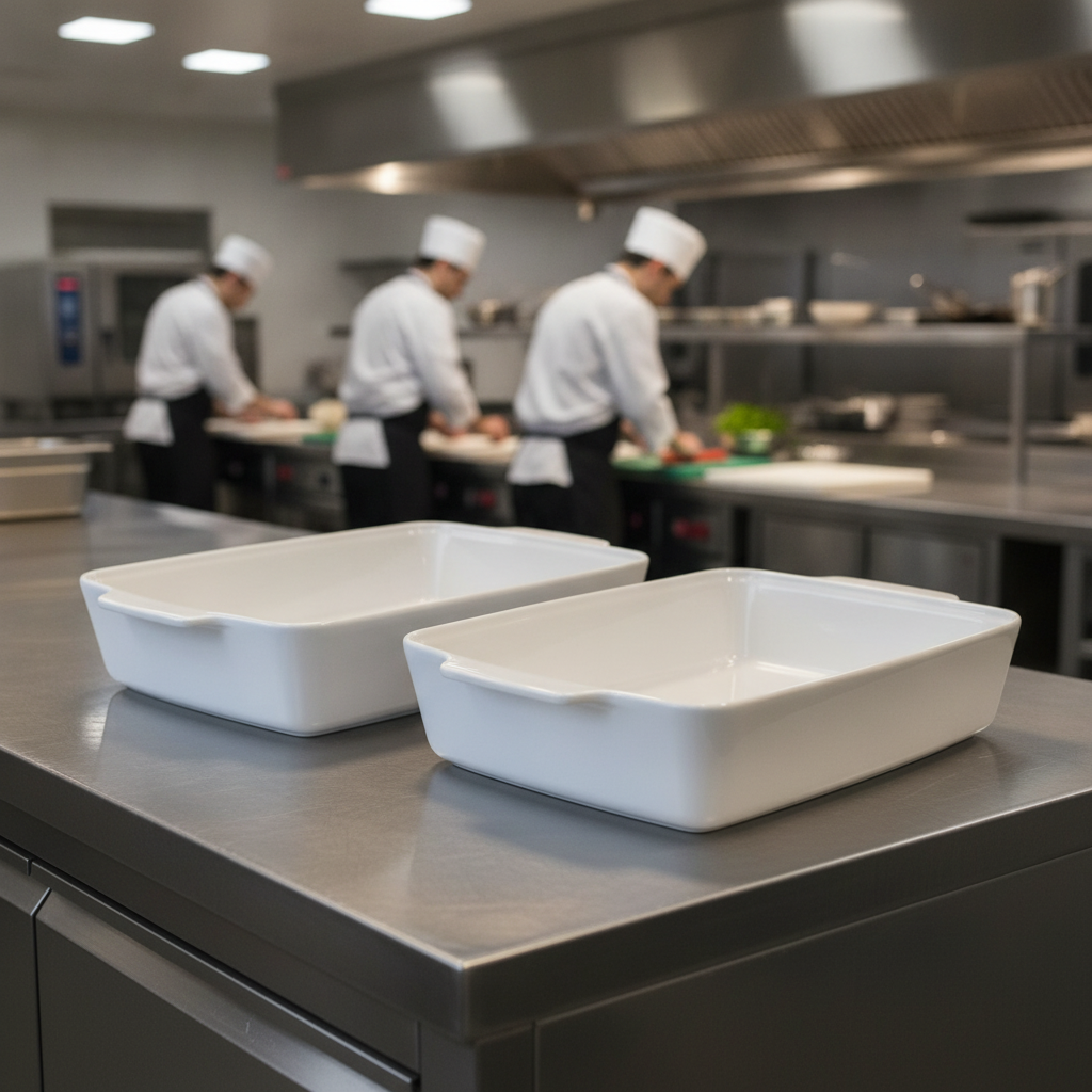 Porcelain Rectangular Baking Dishes 6L for Professional Kitchens (Pack of 2)