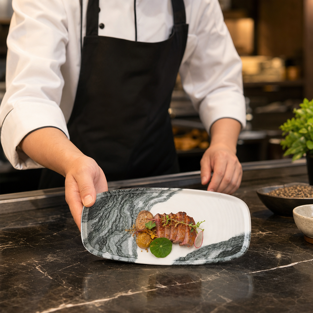 Oblong Chefs Plates x 280 127mm Black Vitrified Ceramic for Modern Hospitality (Pack of 6)