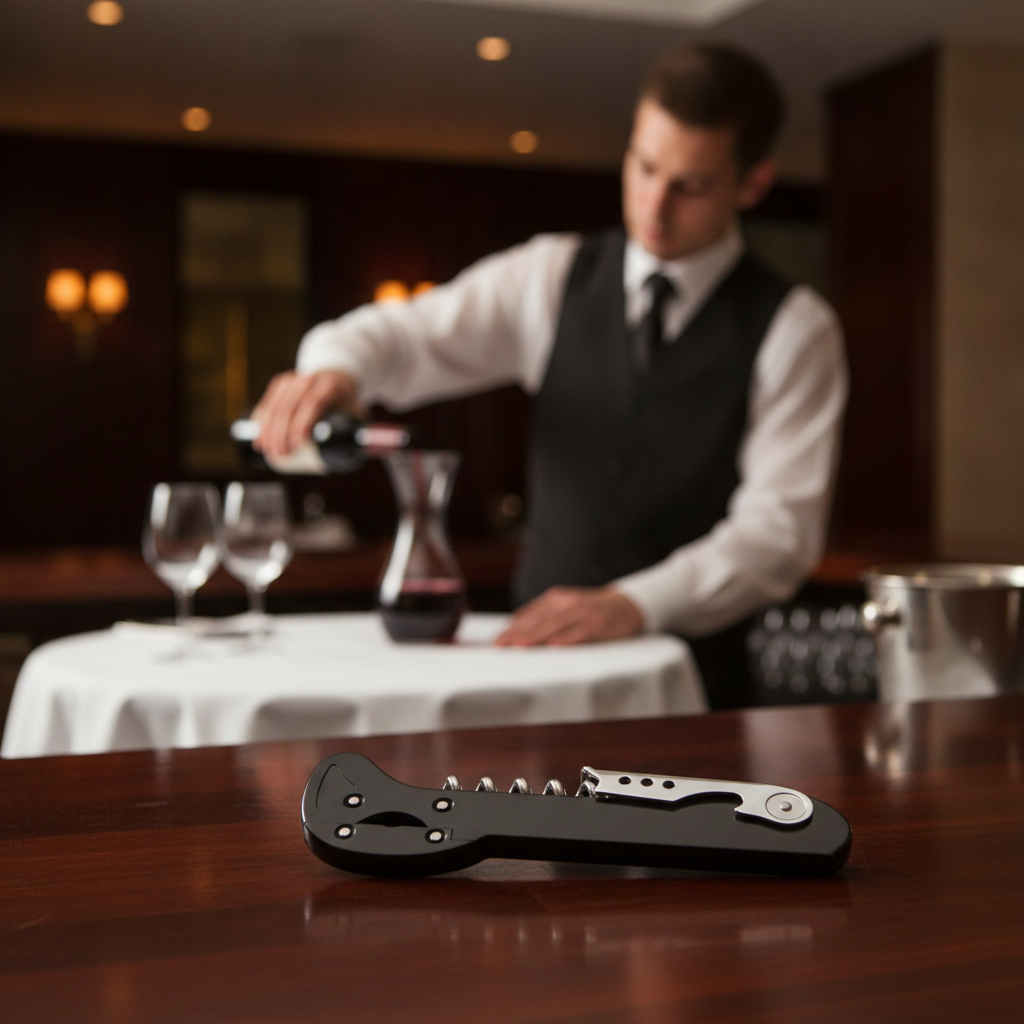 Black Waiter's Friend Corkscrew with Foil Cutter for Bars & Pubs