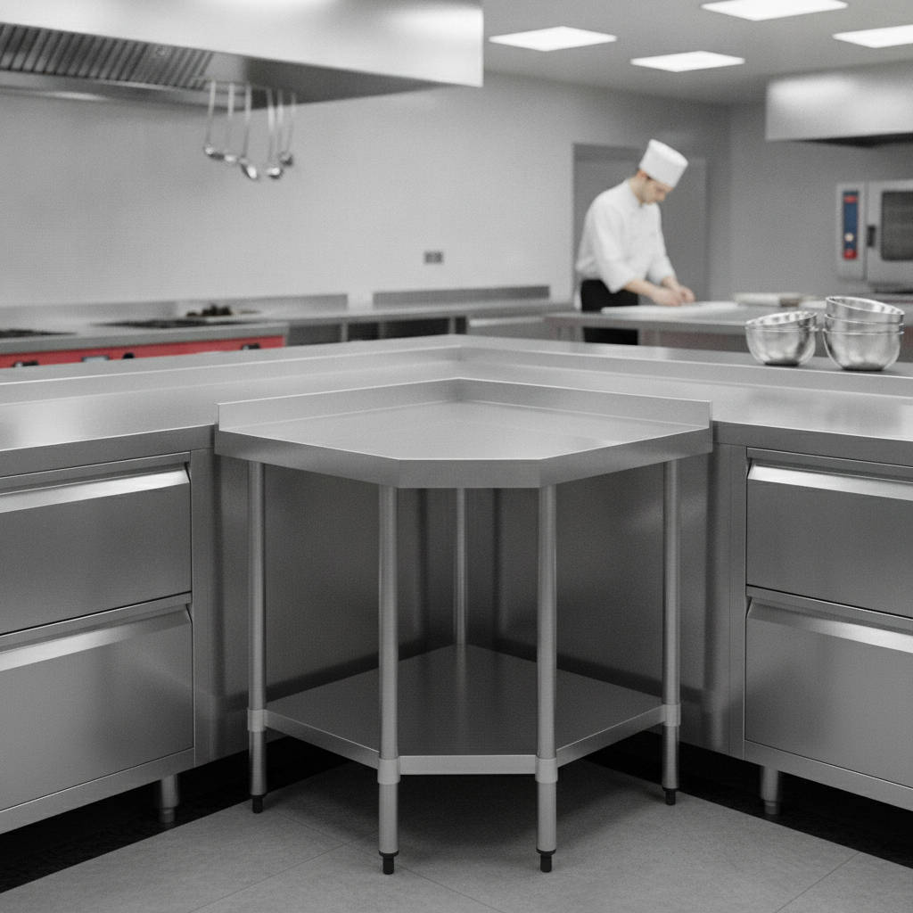 304 Stainless Steel Corner Table 800x600mm for Kitchen Workspaces