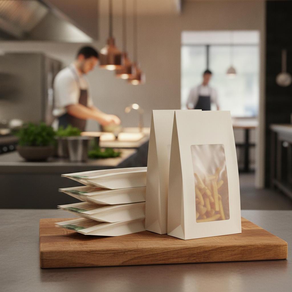 Compostable Glassine Hot Food Bags with NatureFlex Window for Food-to-Go (Pack of 1000)