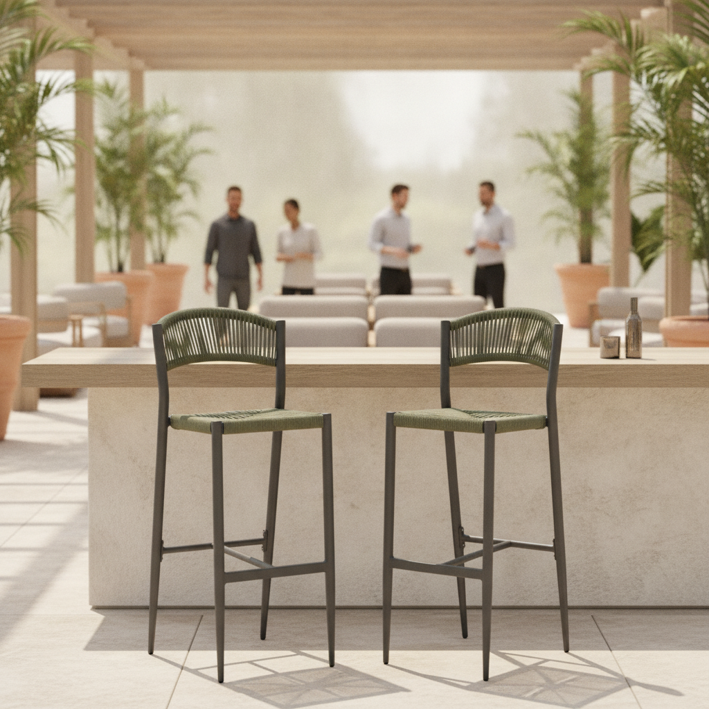 Rattan Outdoor Bar Stools with Aluminium Frame 1040mm for Hospitality Venues (Pack of 2)