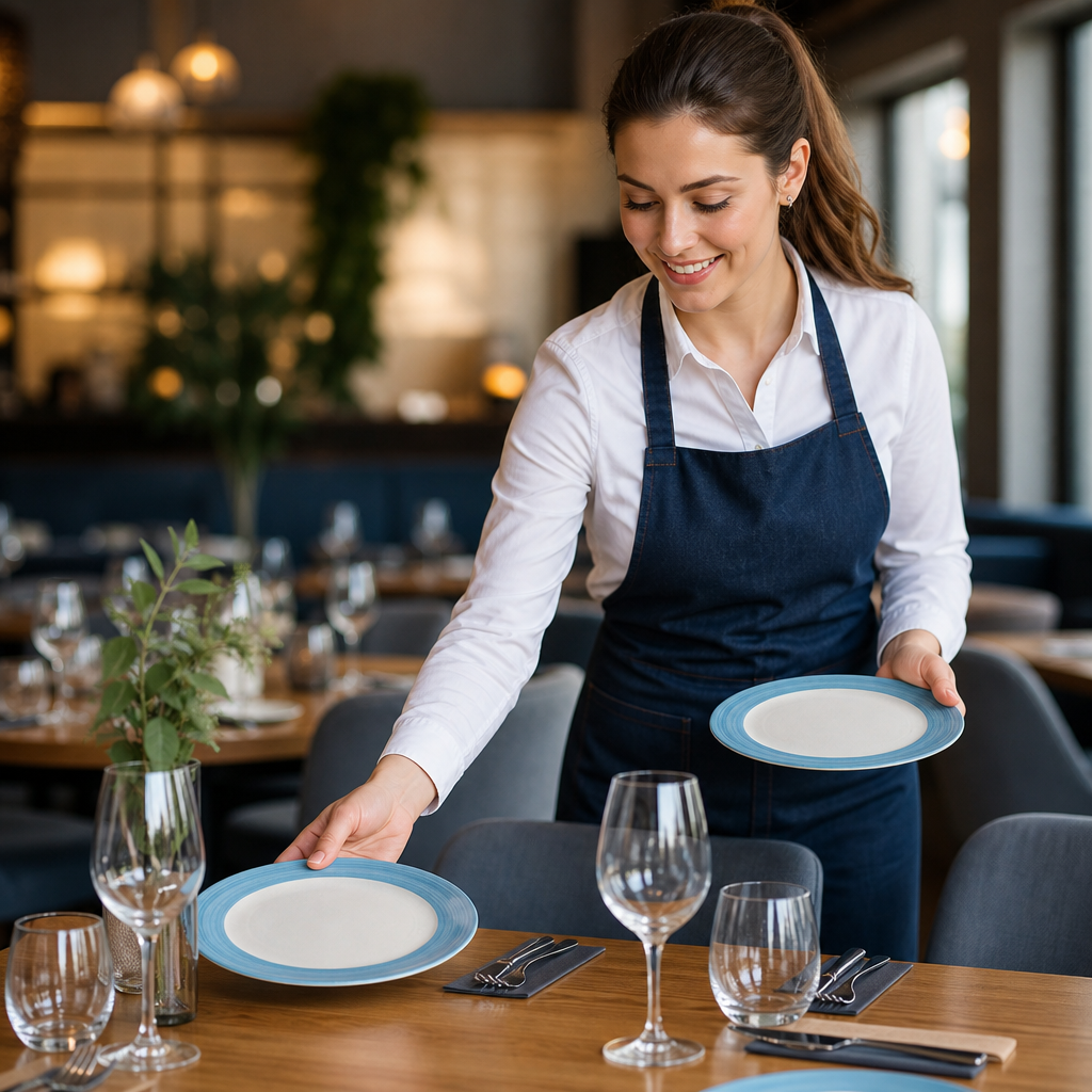 Slimline Plates 255mm Blue Porcelain for Cafés & Restaurants (Pack of 24)