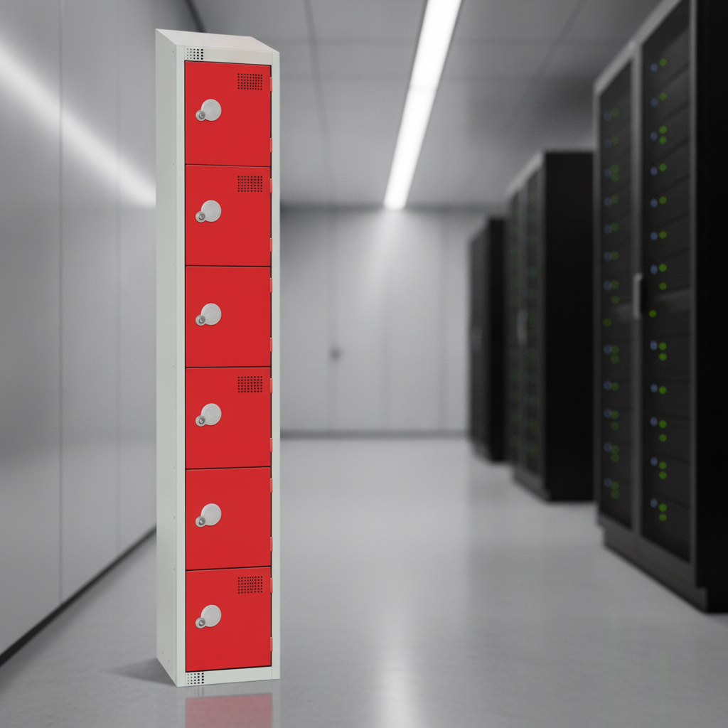 Powder Coated Steel Six Door Lockers Red for High-Security Areas