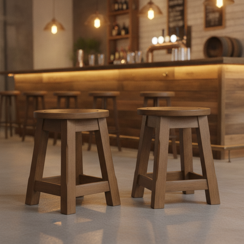 Rubber Wood Low Stool 475mm for Bars & Pubs (Pack of 2)