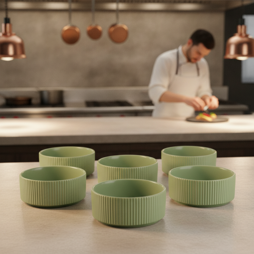 Porcelain Sage Green Bowls 140mm for Buffet Displays (Pack of 6)