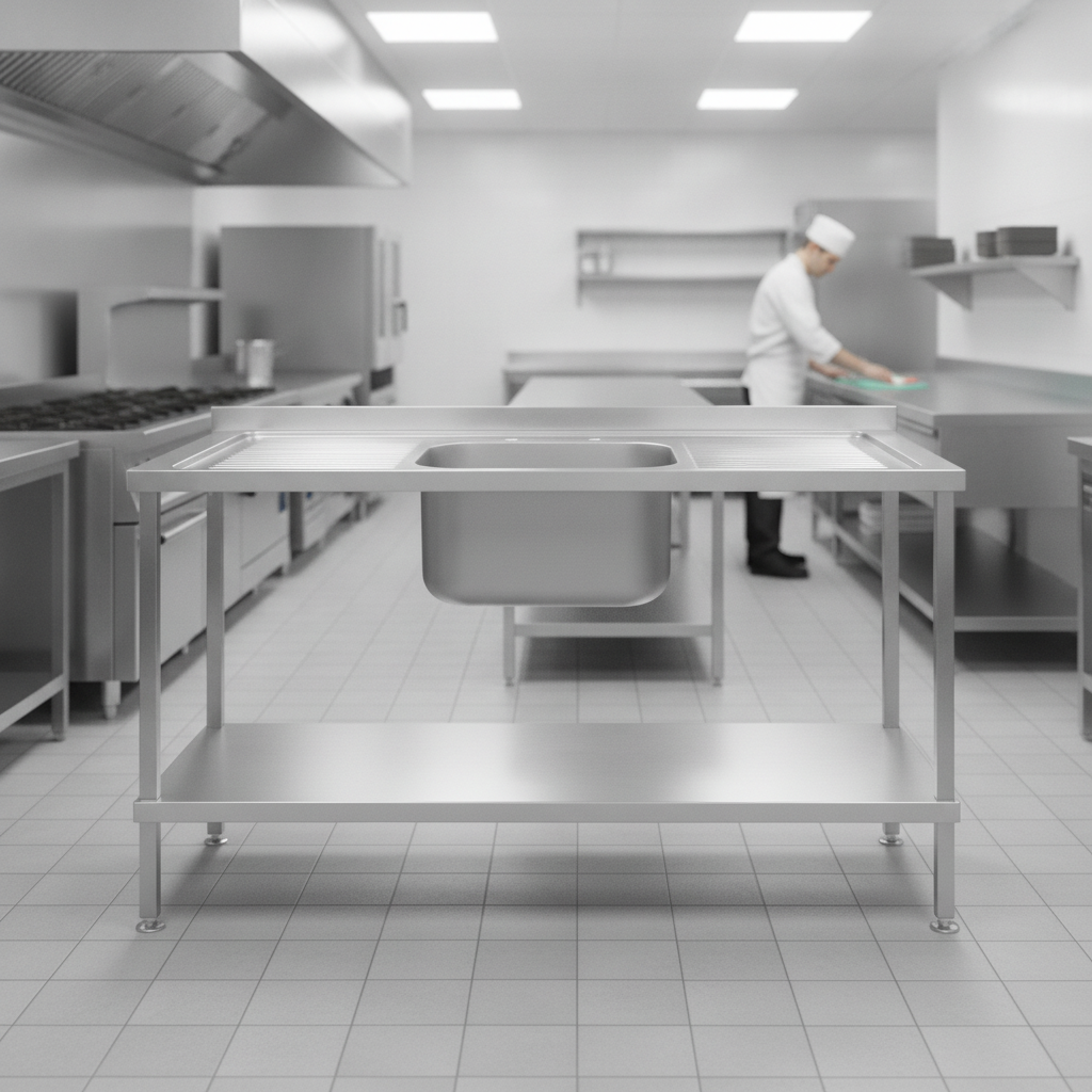 304 Stainless Steel Double Drainer Sink 1800mm for Commercial Kitchens