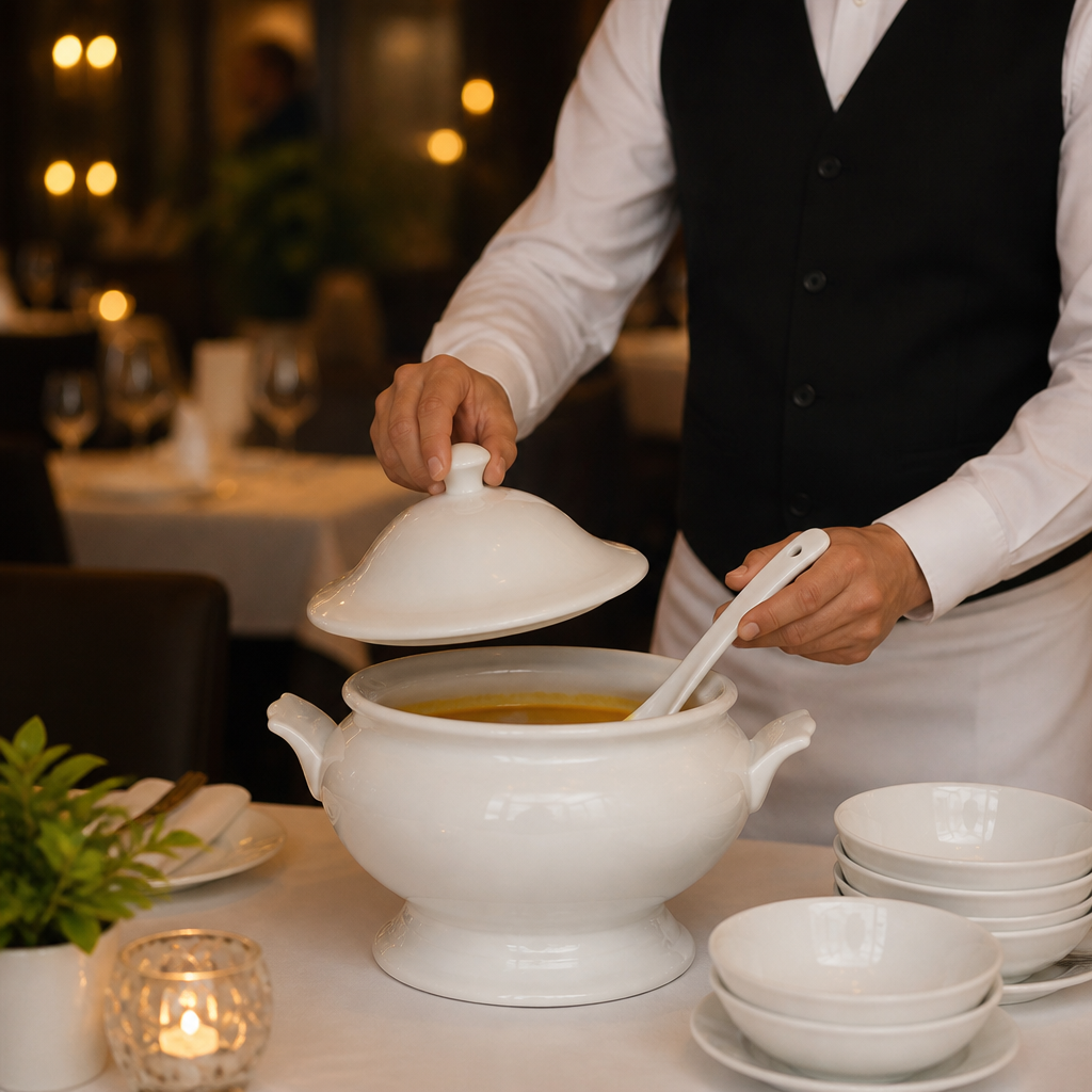Porcelain Soup Tureen with Ladle 2.5L for Restaurants & Cafés