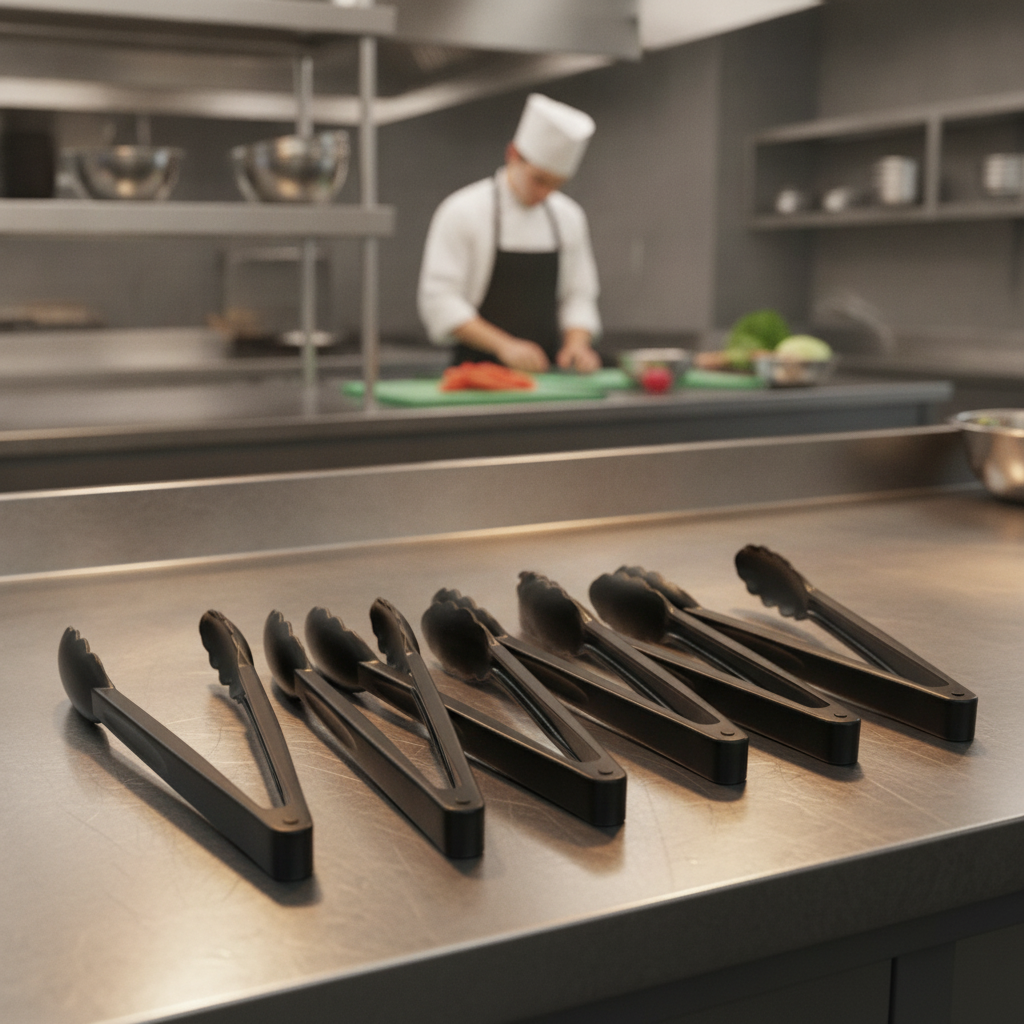 Polycarbonate Black Tongs 9" for Efficient Food Service (Pack of 6)