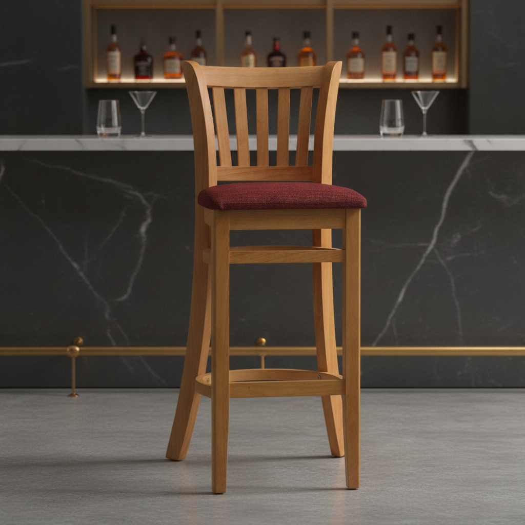 Rubber Wood Bar Chair with Padded Seat 1100mm for Commercial Use