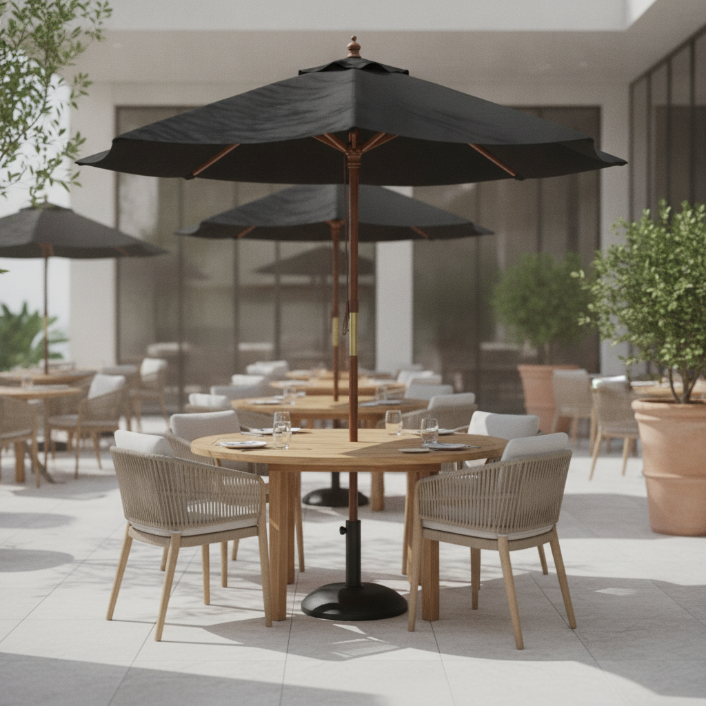 Wood & Polyester Round Parasol 3m for Outdoor Spaces
