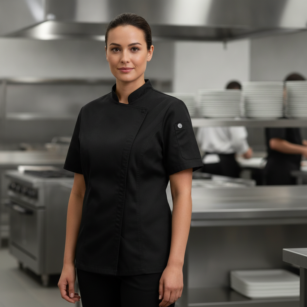 Polycotton Black Women's Chef Jacket for Busy Kitchens