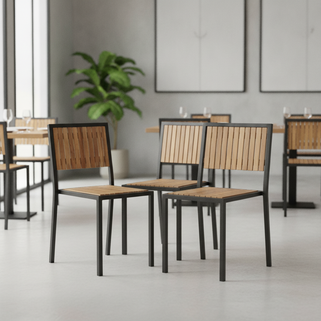 Acacia Wood & Powder-Coated Steel Side Chairs 860x450mm for Hospitality (Pack of 4)