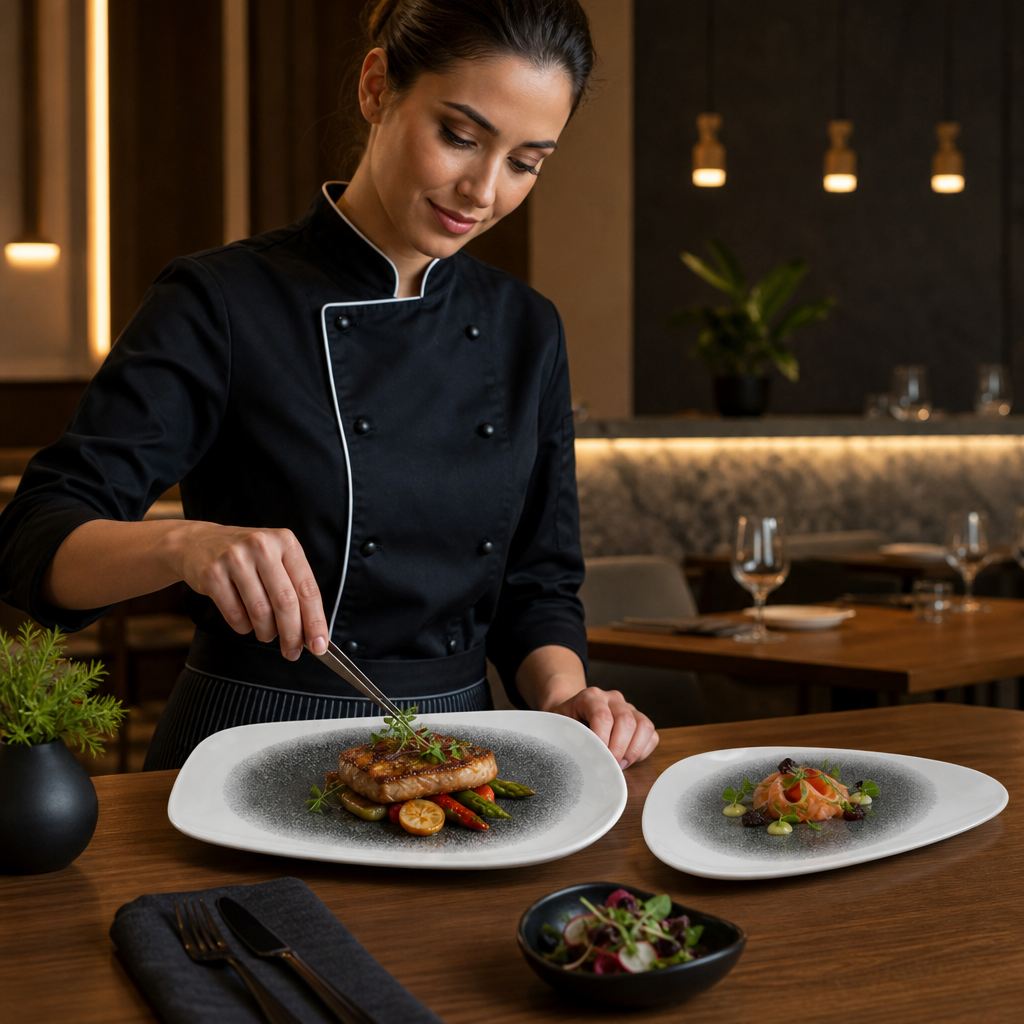 Geo Plates 298x143mm Black Vitrified Porcelain for Stylish Dining (Pack of 12)