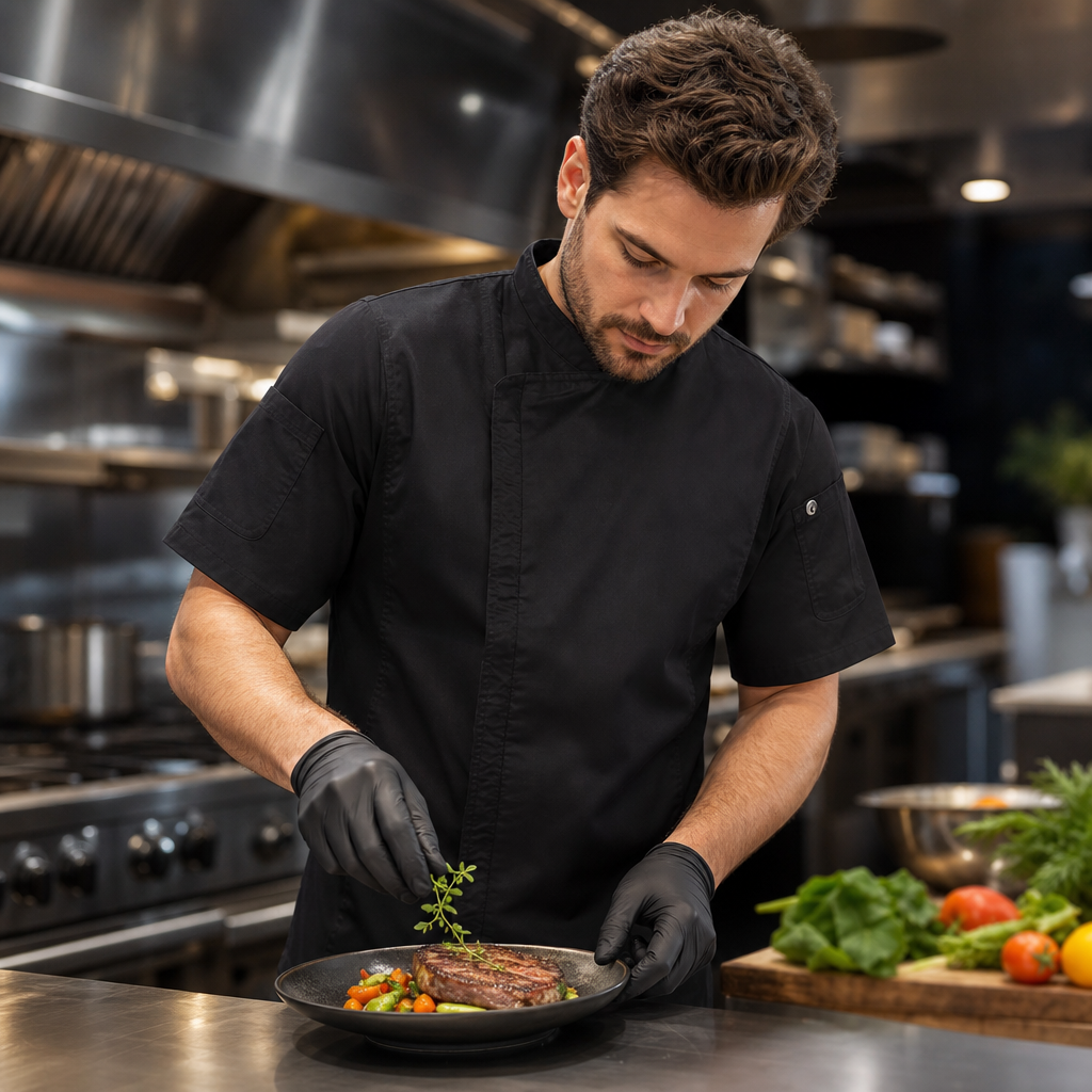 Polycotton Black Chef Jacket with Cool Vent Technology for Busy Kitchens