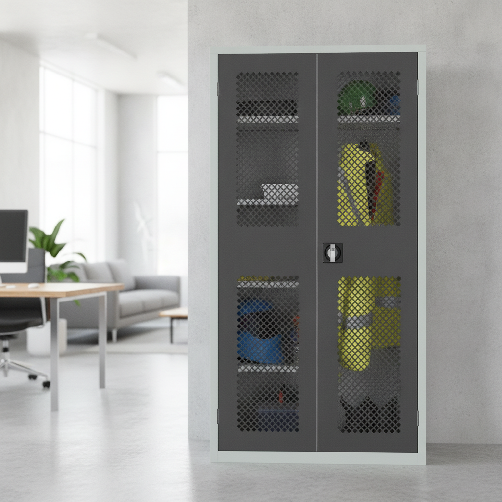 Powder Coated Steel Mesh-Fronted Cupboard 1830mm for Offices & Retail