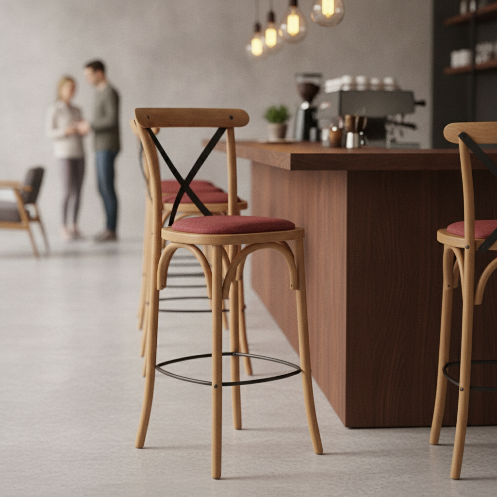 Rubber Wood Bar Chair with Padded Seat 1180mm for Stylish Seating