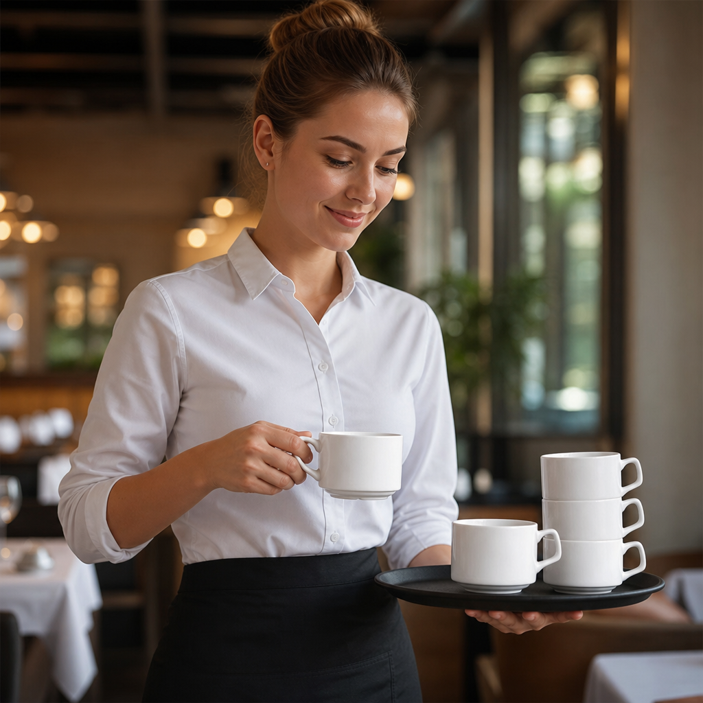 Stacking Cups 200ml Porcelain for Restaurants & Cafés (Pack of 6)