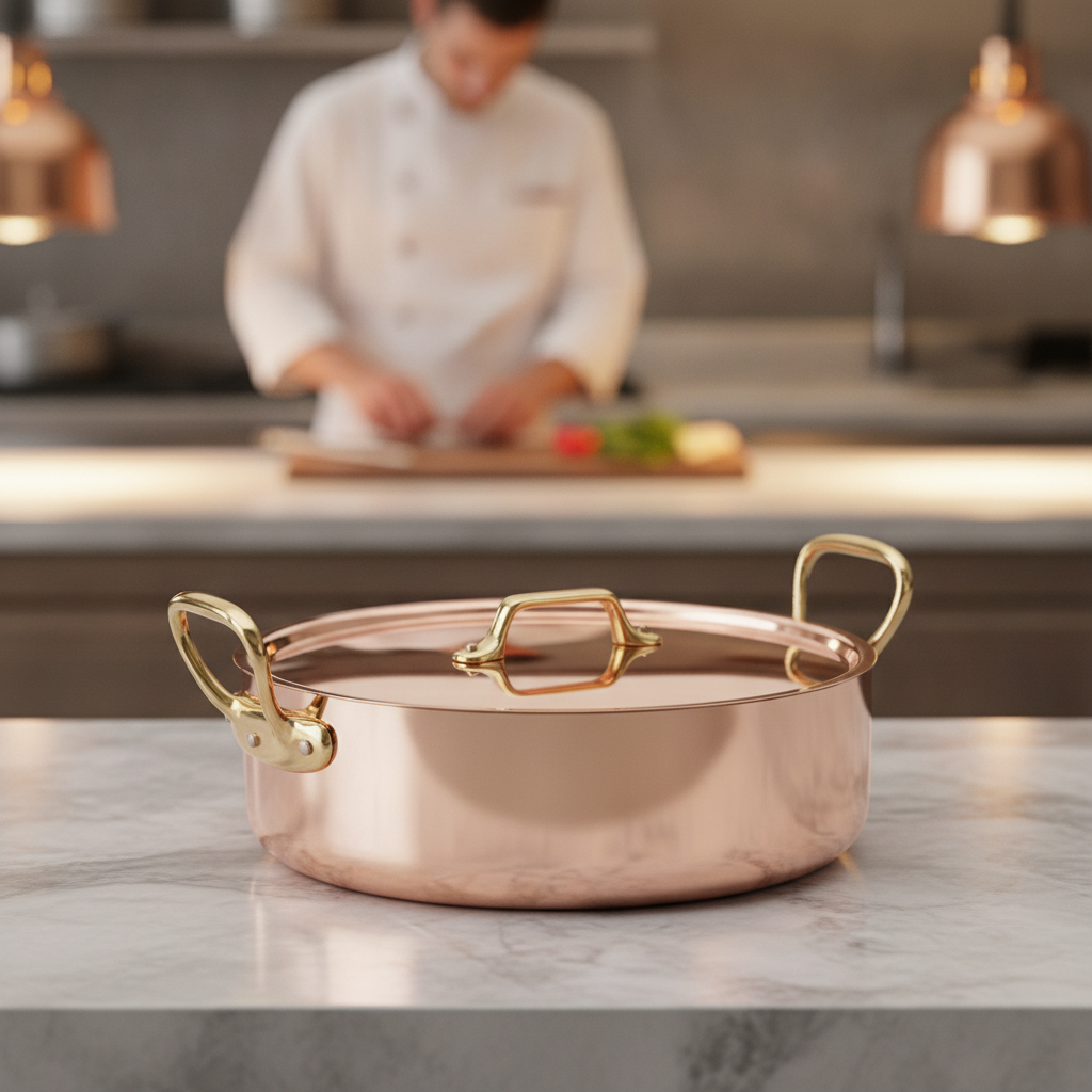 Copper Saute Pan 28cm with Lid for Oven-to-Table Presentation