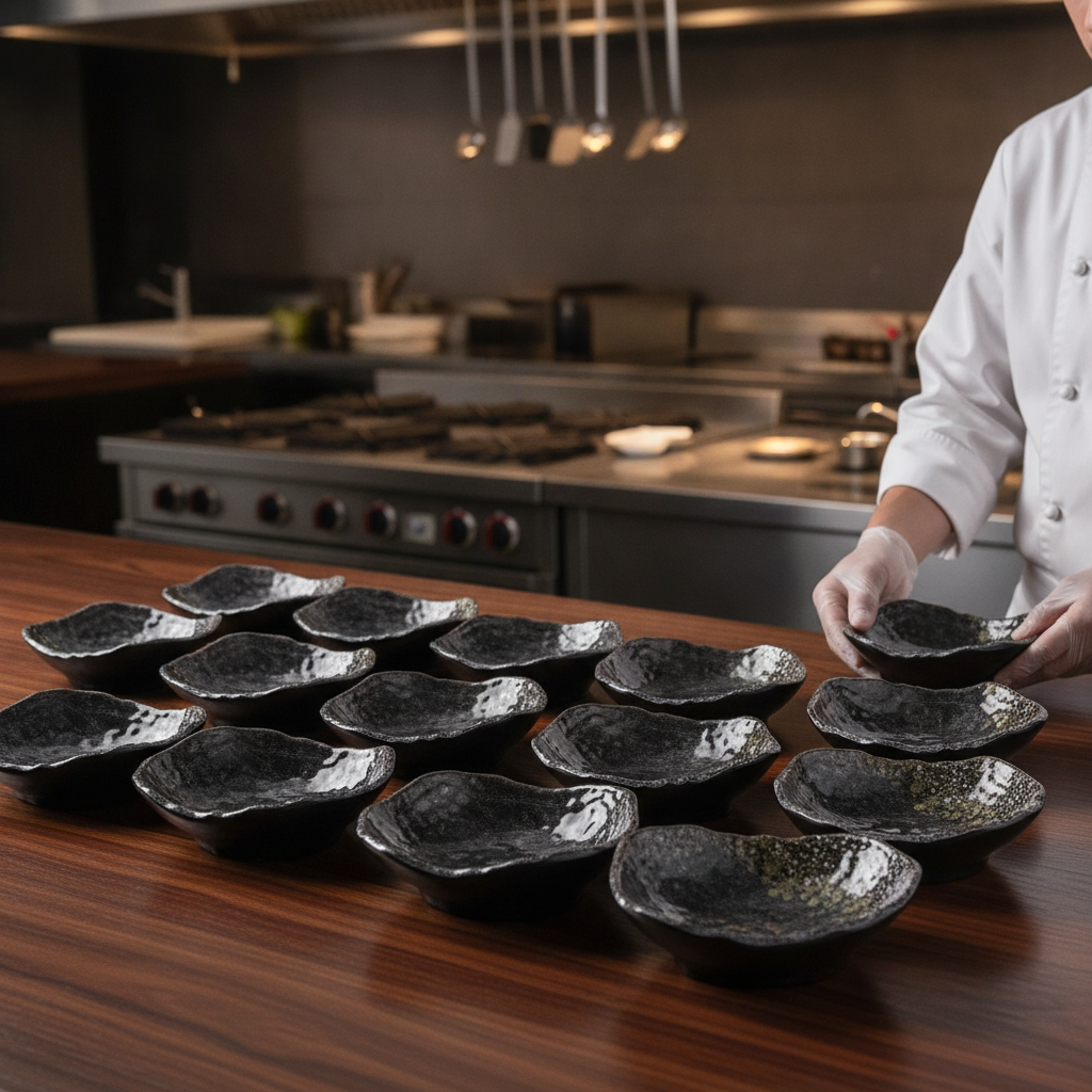 Melamine Black Serving Bowls 50ml for Restaurants & Catering (Pack of 12)