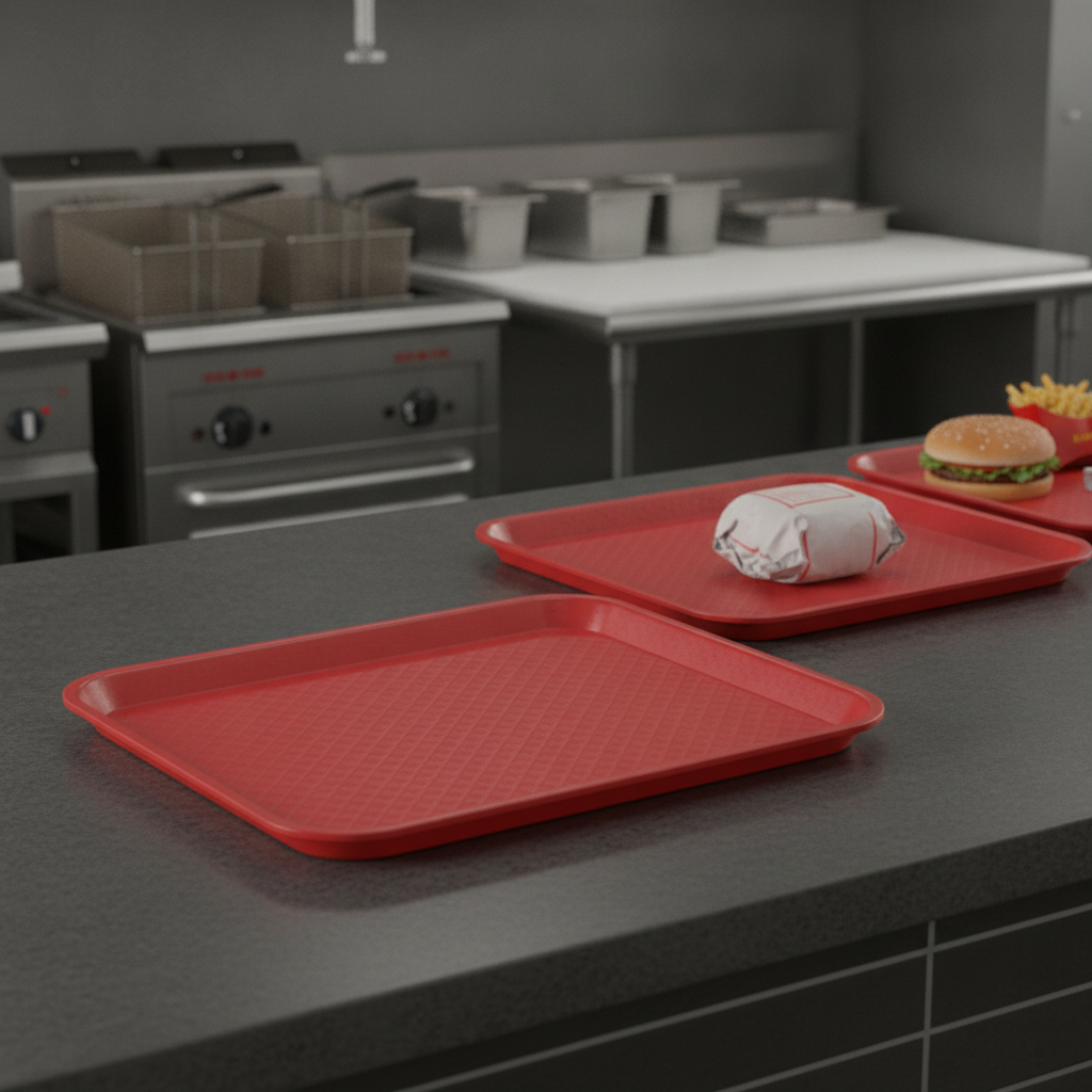 Red Polypropylene Rectangular Tray for Fast Food Service