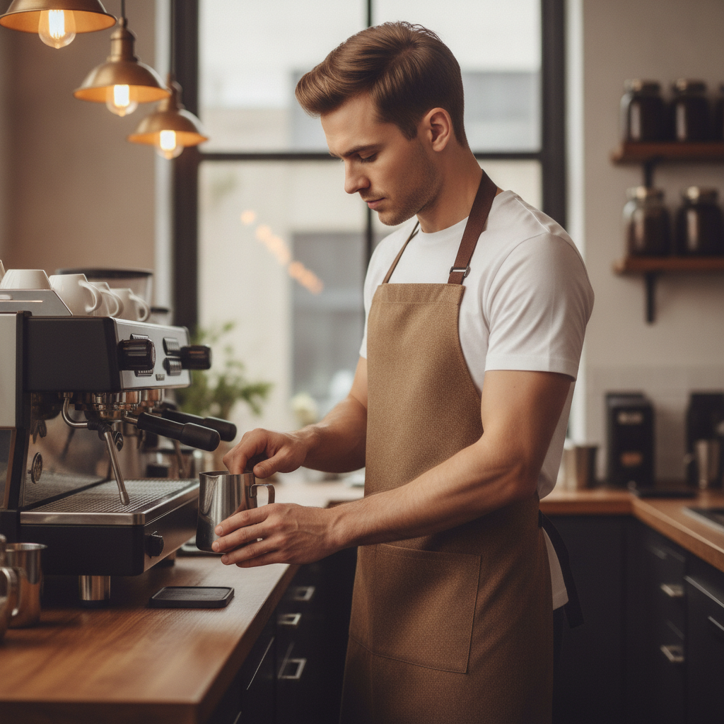 Cotton Tan Cross-Back Bib Apron for Staff Uniforms