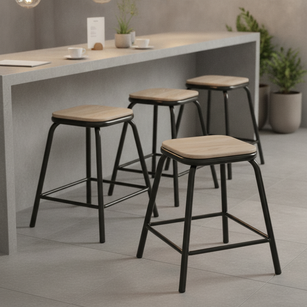 Galvanised Steel Low Stools 470x385mm for Bars & Cafés (Pack of 4)