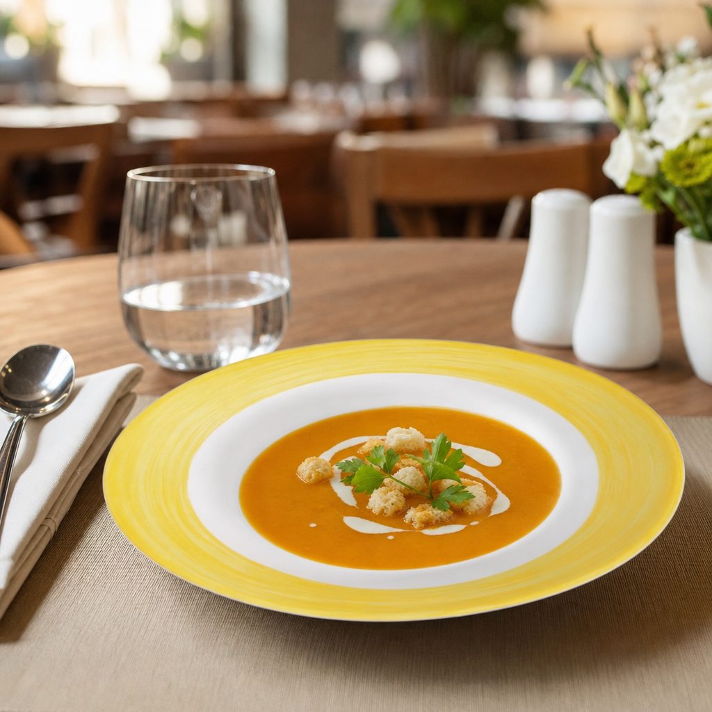 Opal Glass Soup Plates with Brush Rim 225mm for Healthcare Settings