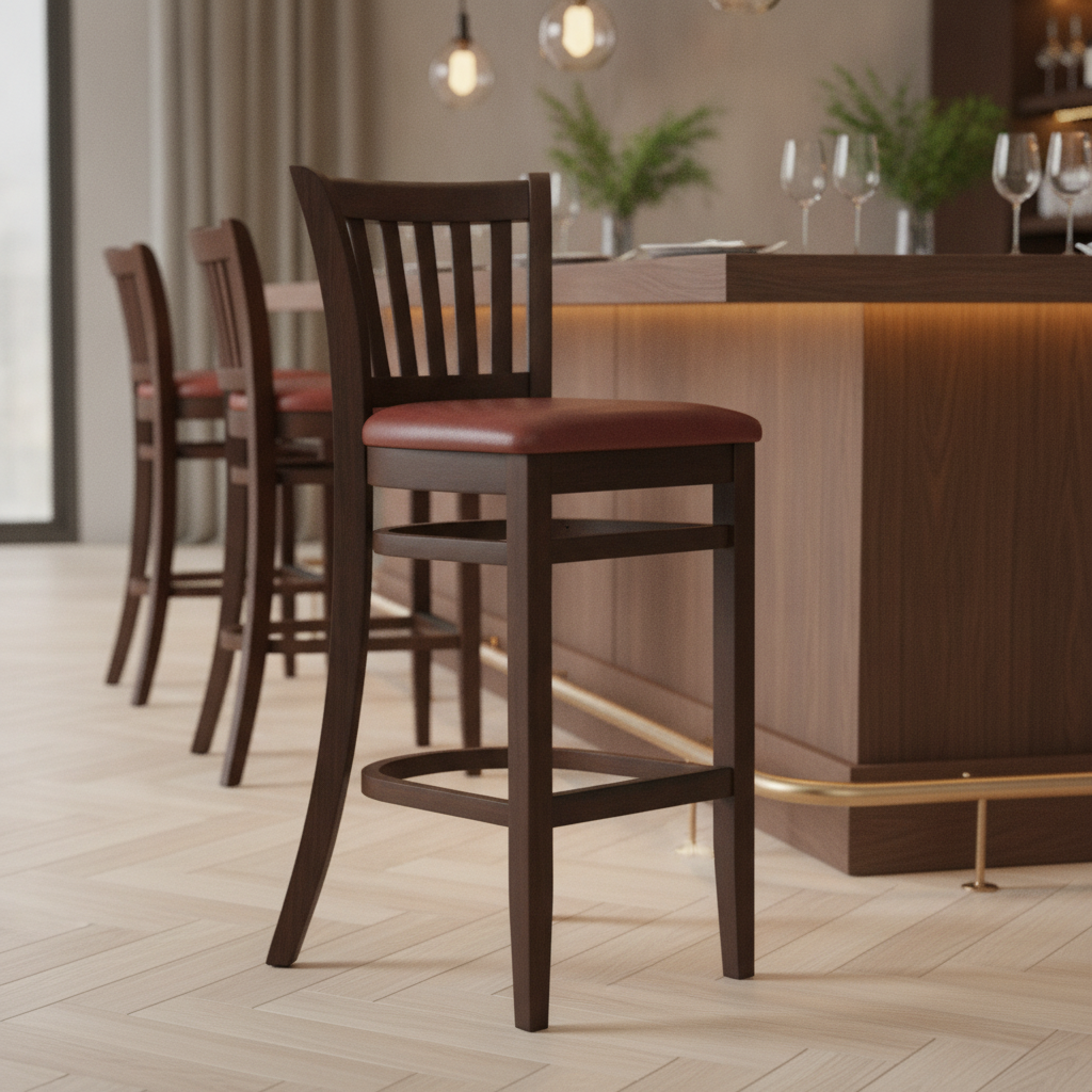 Rubber Wood Bar Chair with Padded Seat 1100mm for Commercial Use