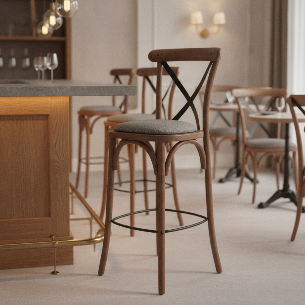 Rubber Wood Bar Chair with Padded Seat 1180mm for High-Traffic Areas
