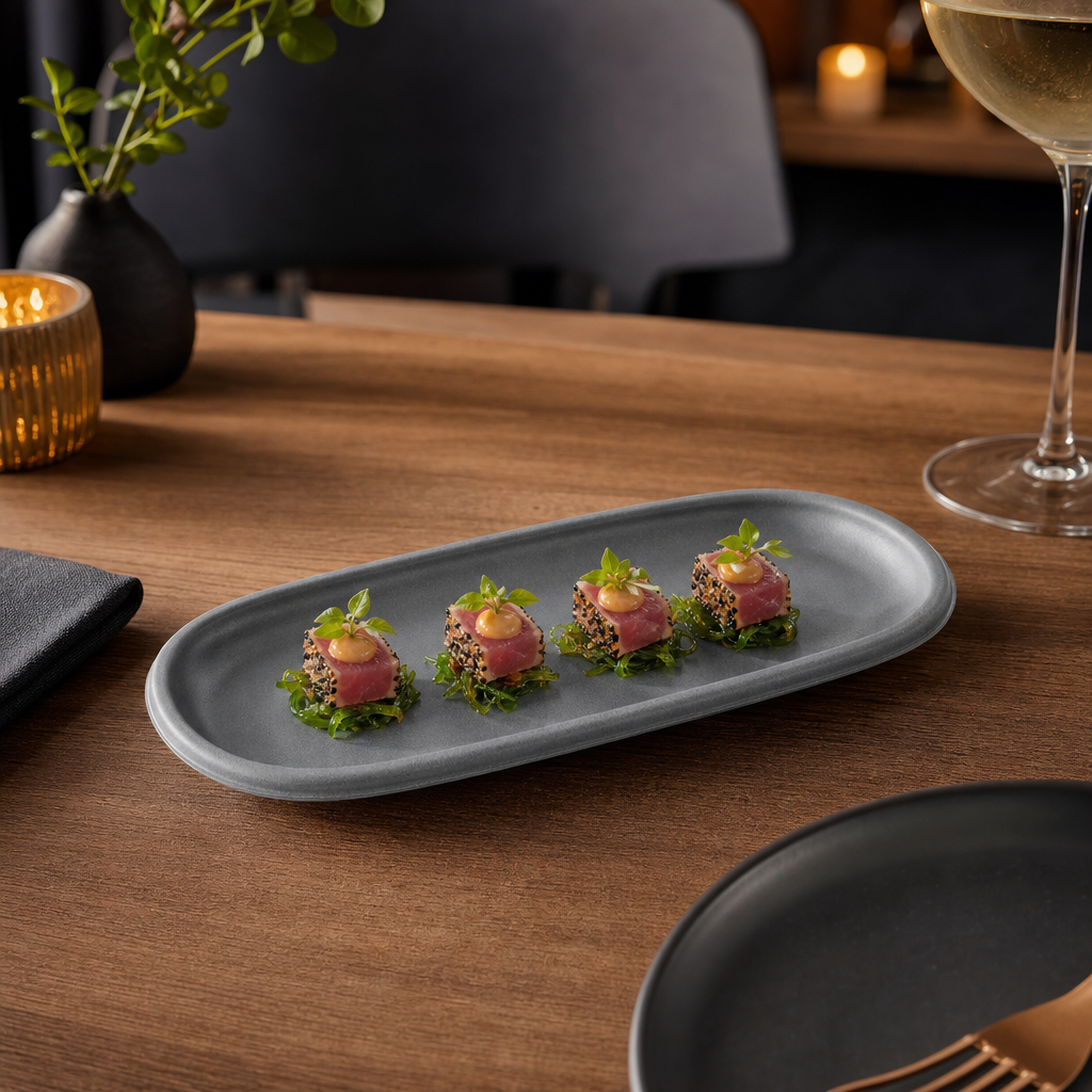 Trays 230x95mm Grey Vitrified Ceramic for Serving and Entertaining (Pack of 6)