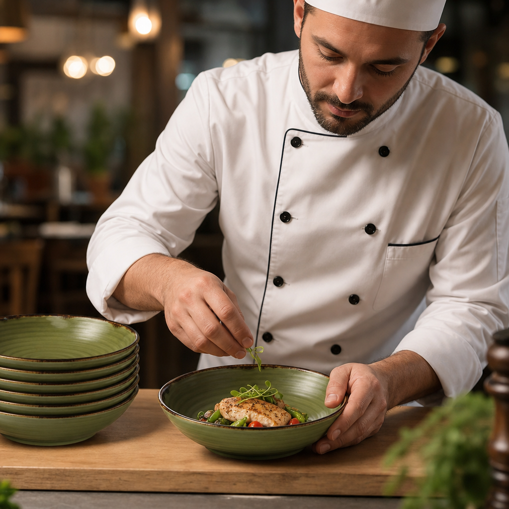 Deep Bowls 470ml Green Porcelain for Everyday Dining (Pack of 6)