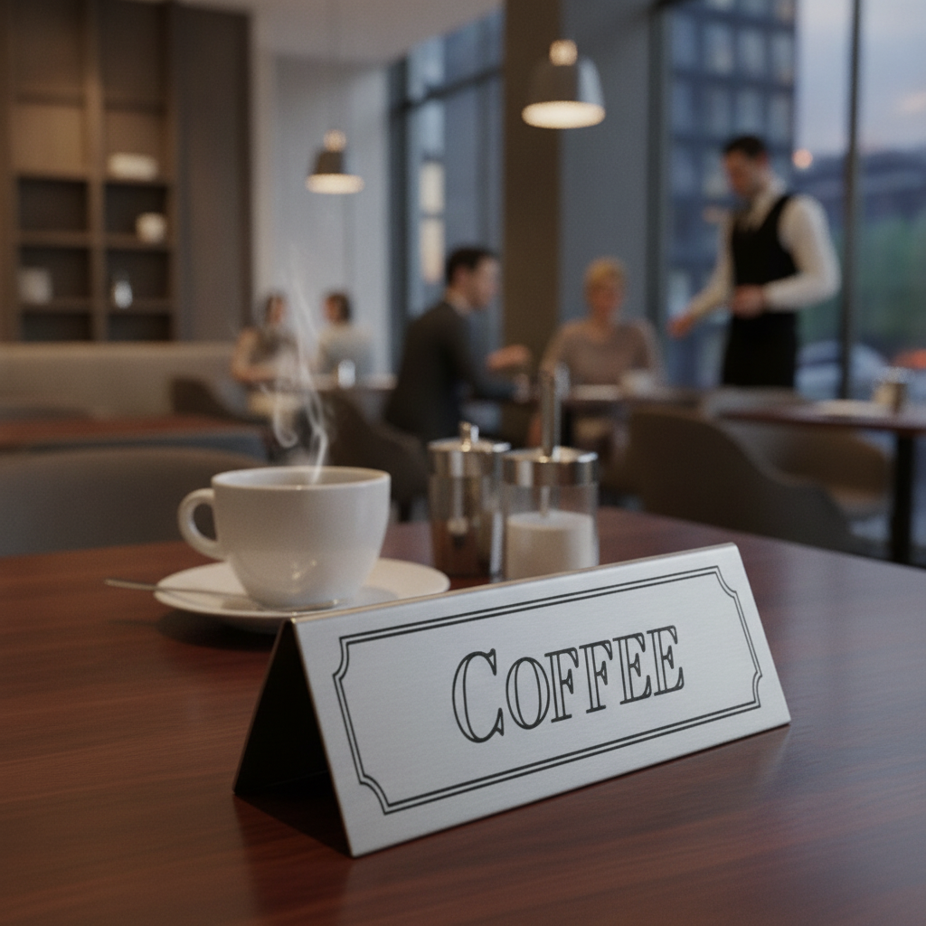 Stainless Steel Coffee Table Sign 38x120mm for Restaurants & Events