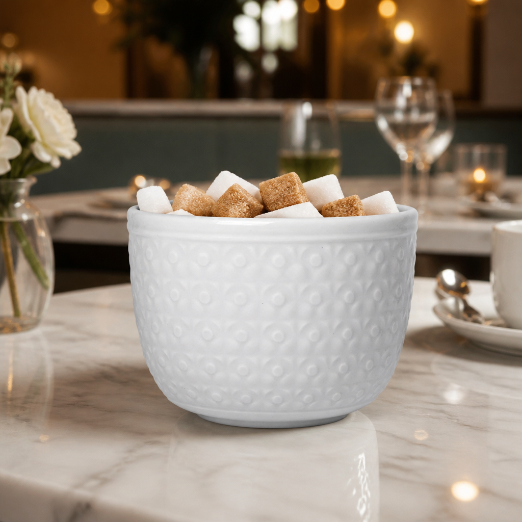 White China Bead Sugar Cups 227ml for Elegant Dining - Pack of 12