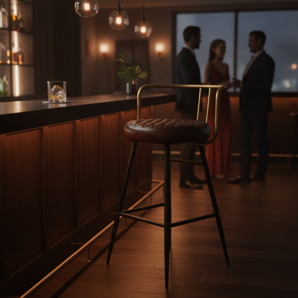 Genuine Leather Bar Height Cocktail Stool 890x500mm for Indoor Spaces