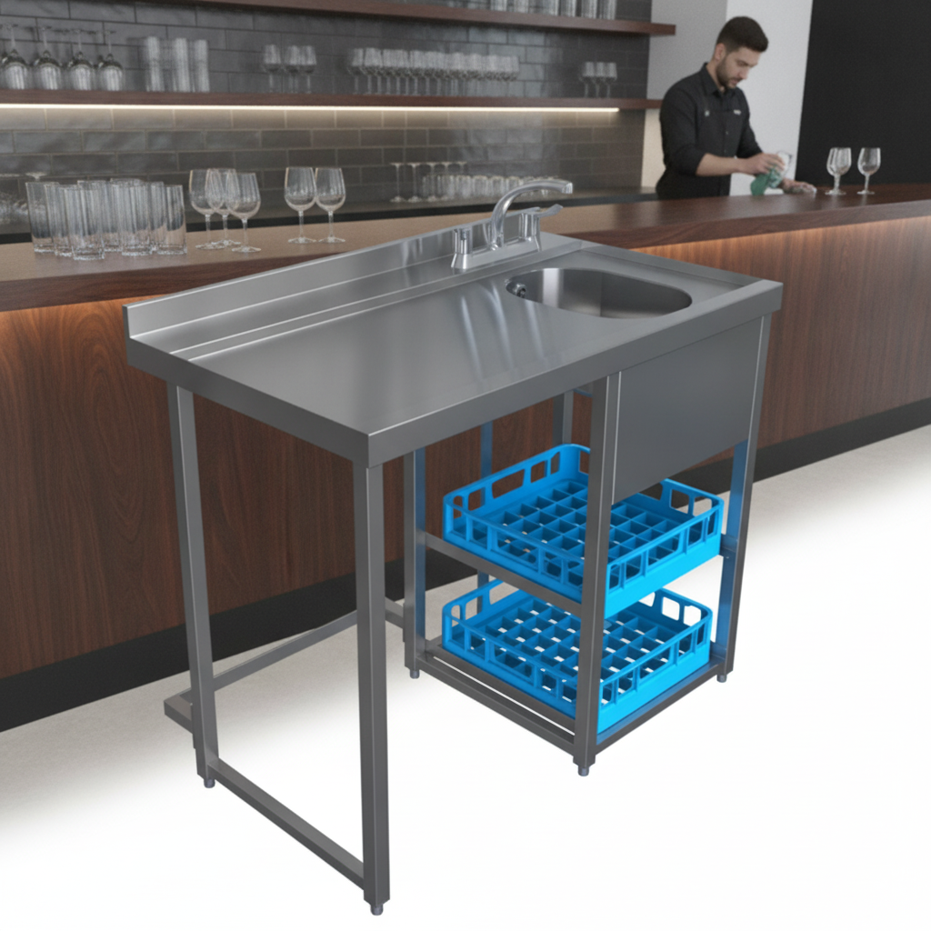 Stainless Steel Glass Wash Station 1000mm for Bars & Pubs