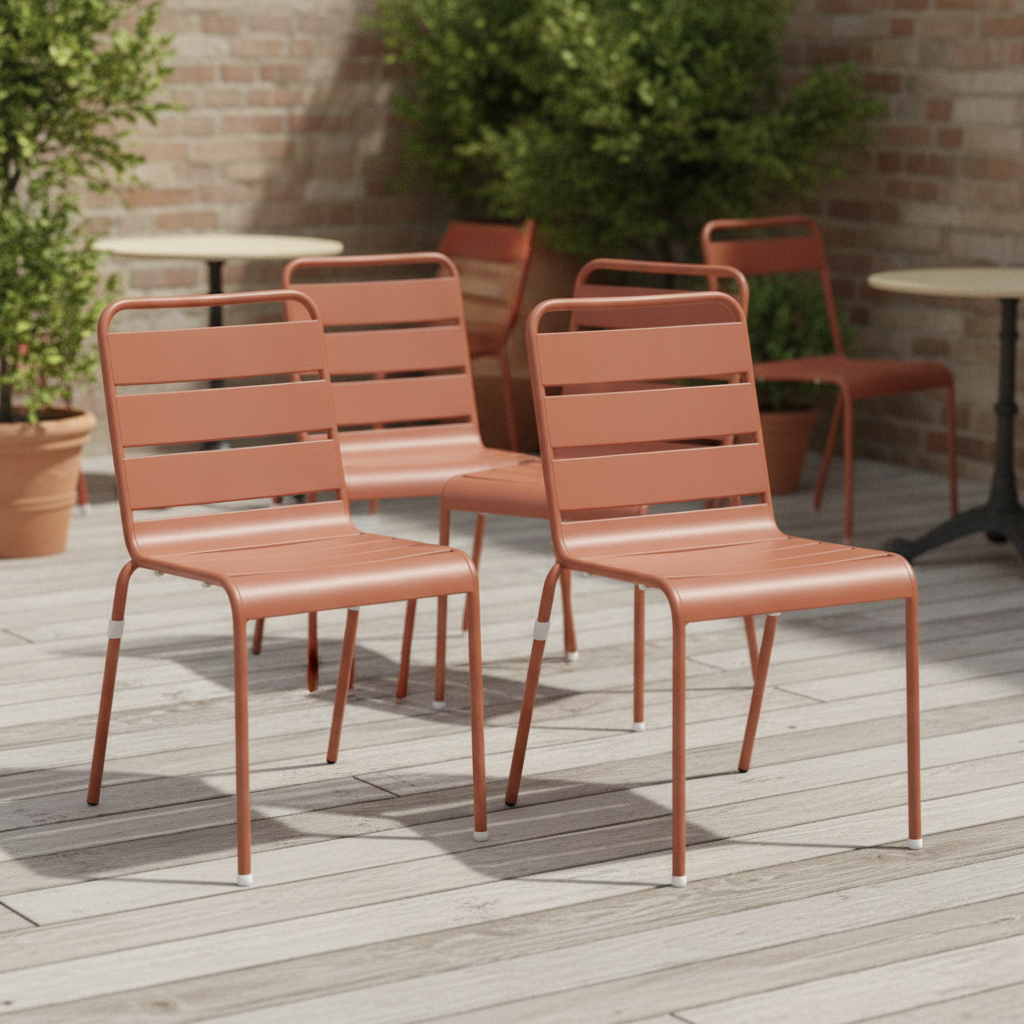Powder Coated Steel Slatted Side Chairs Terracotta 830x470mm for Cafés & Bistros (Pack of 4)