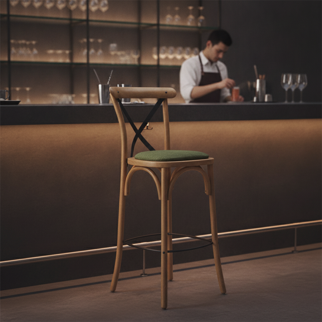 Rubber Wood Bar Chair with Padded Seat 1180mm for High-Traffic Areas