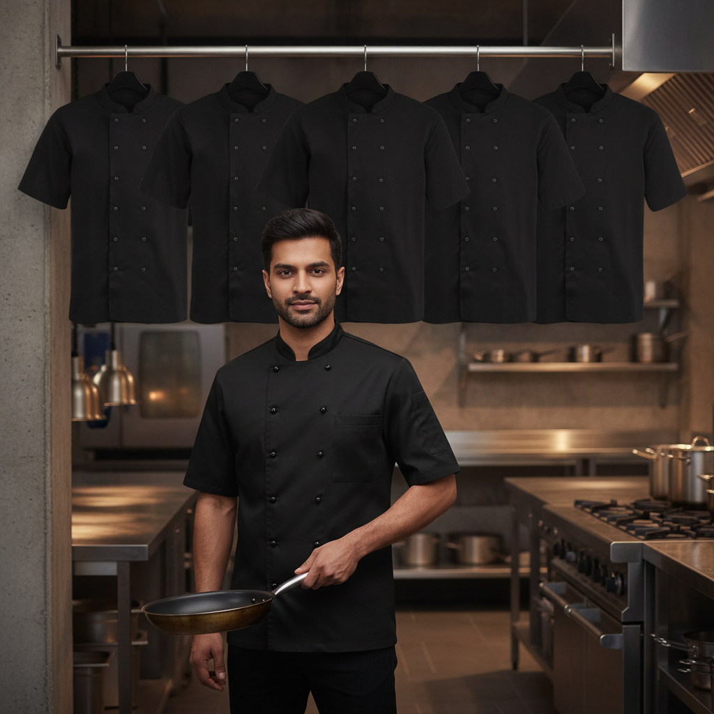 Polycotton Black Chef Jackets for Commercial Kitchens (Pack of 5)