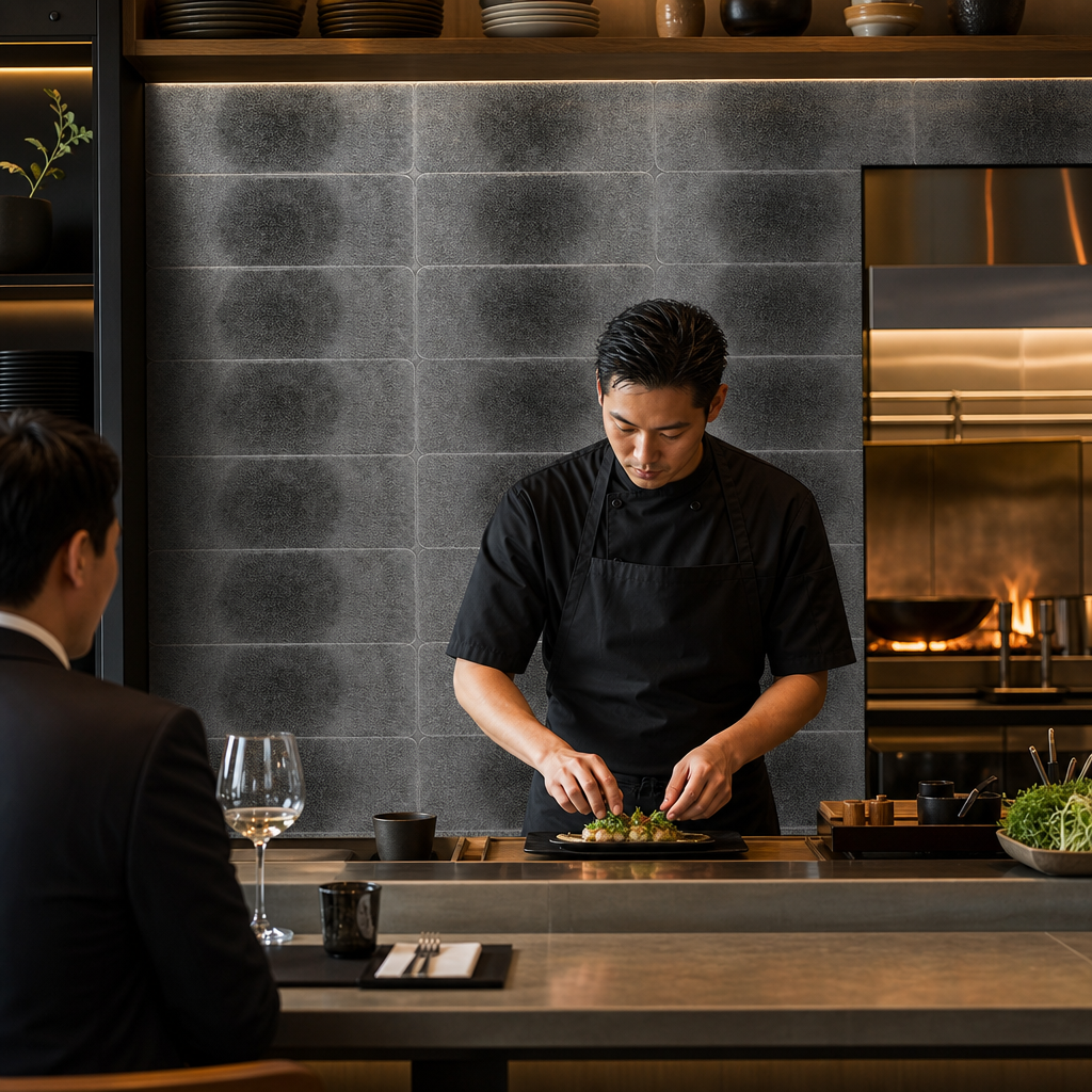 Rectangular Tiles x Platters And Serving Plates 140 376mm Black Porcelain for Restaurants (Pack of 4)