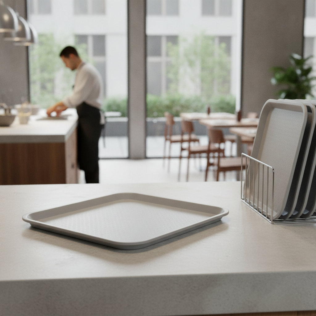 Grey Polypropylene Rectangular Tray for Fast Food Service