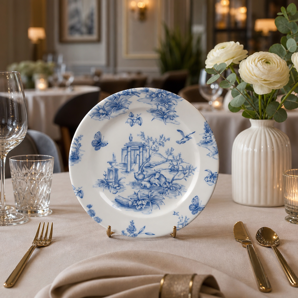 Toile Print Tea Plates Porcelain for Stylish Dining (Pack of 6)