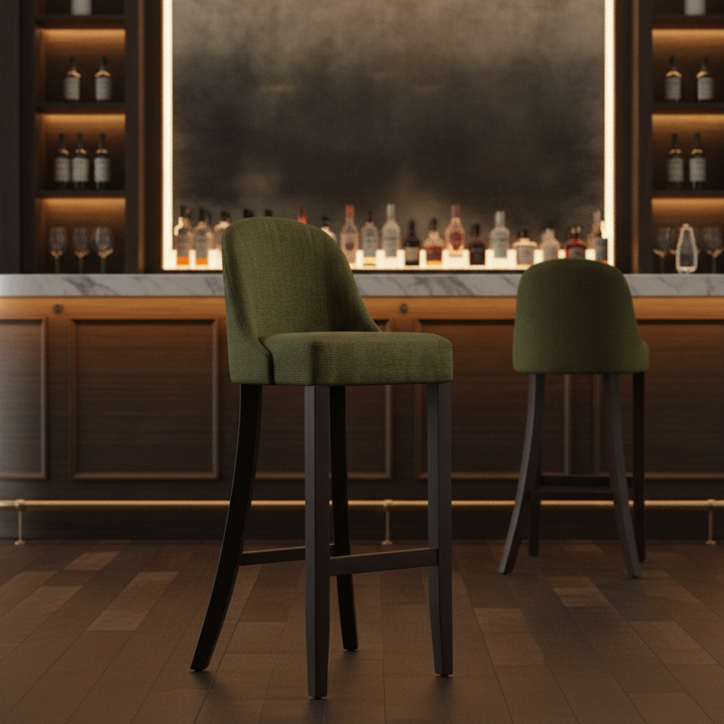 Rubber Wood Bar Chair with Shetland Forest Upholstery 1030mm for Commercial Use