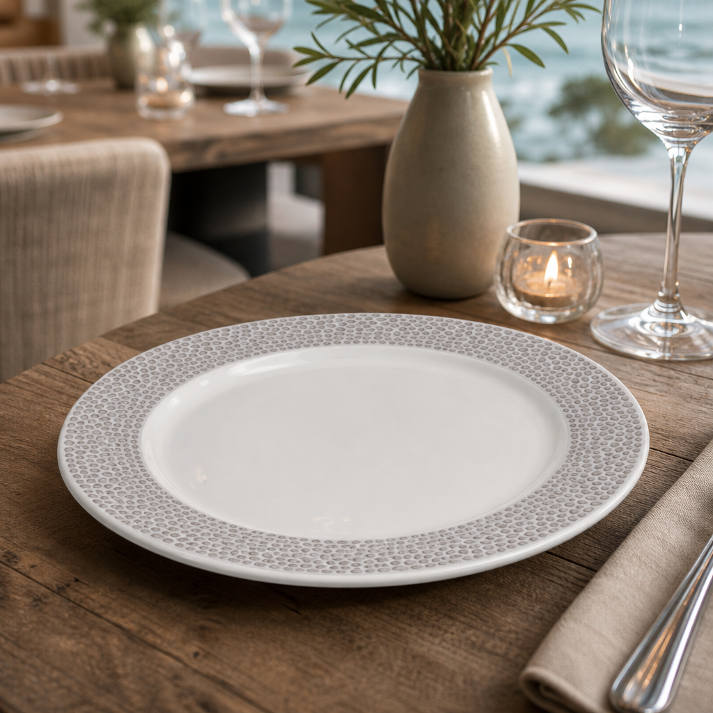 Shale Footed Plates Grey Vitrified Ceramic for Coastal-Inspired Dining (Pack of 12)