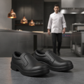 Polyurethane Slip On Safety Shoes Black for Hospitality Staff
