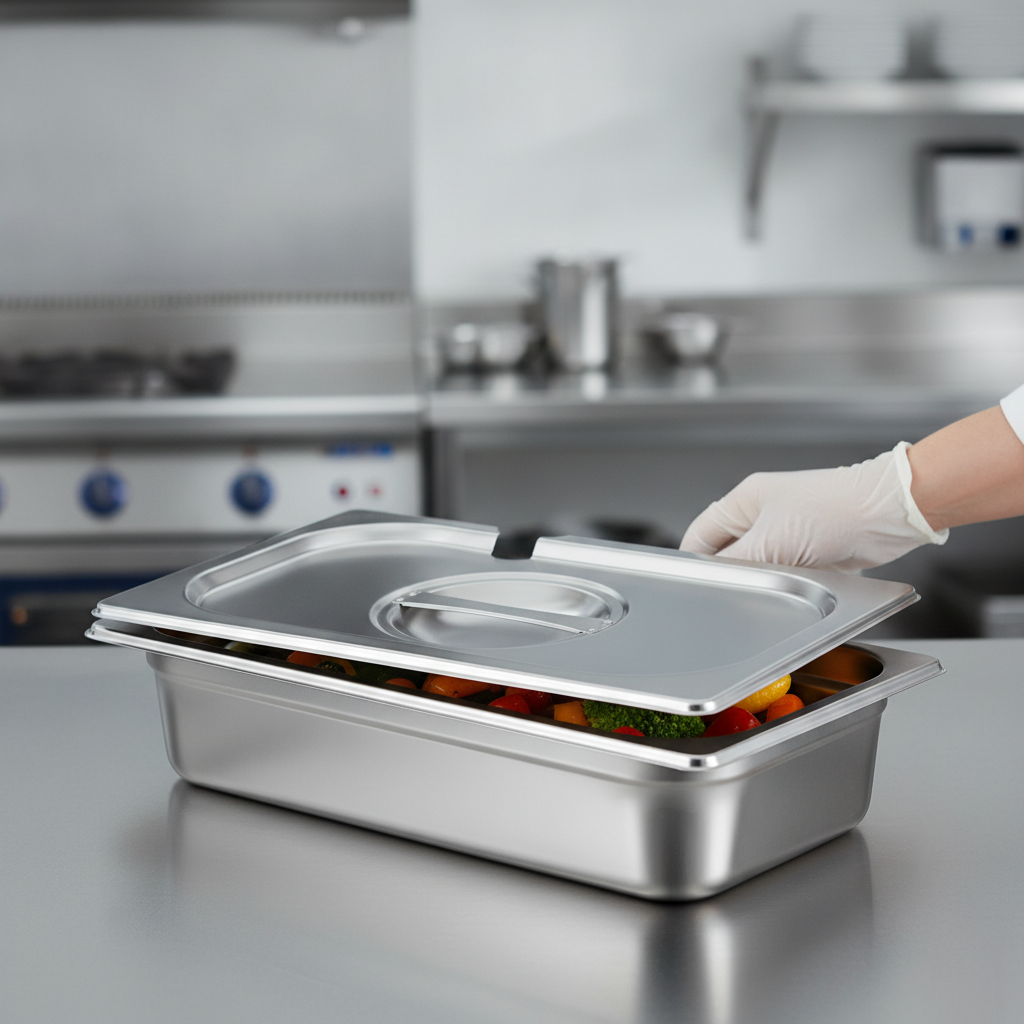 201 Stainless Steel Notched Lid for 1/4 GN Trays in Commercial Kitchens