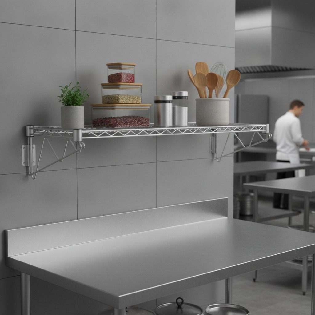 Chrome-Coated Steel Wall Shelf 910mm for Kitchen Storage