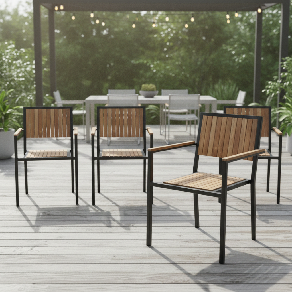 Acacia Wood & Powder-Coated Steel Armchairs 860x550mm for Indoor & Outdoor Use (Pack of 4)