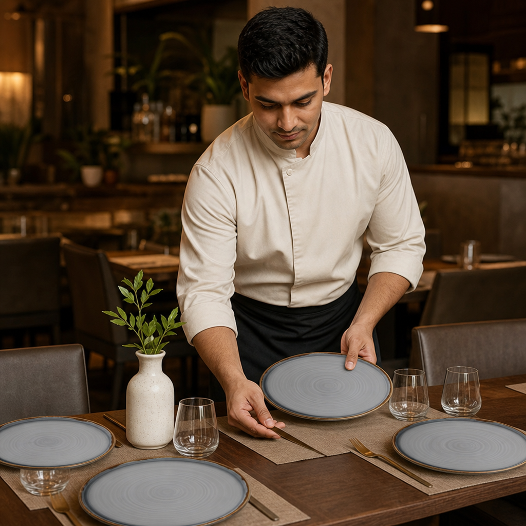Walled Plates 210mm Grey Vitrified Porcelain for Stylish Dining (Pack of 6)