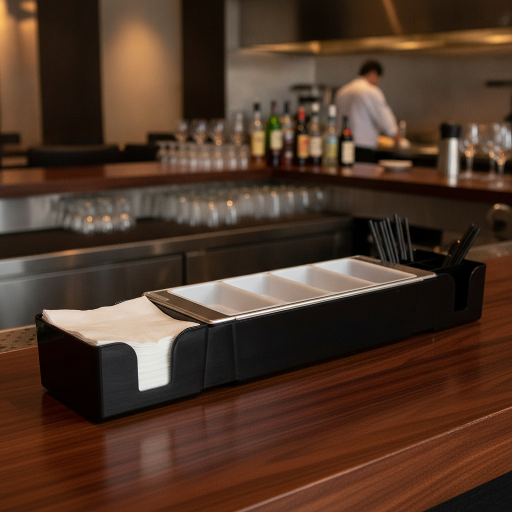 Plastic Condiment Holder with Napkin Dispenser 605x155mm for Bars & Buffets
